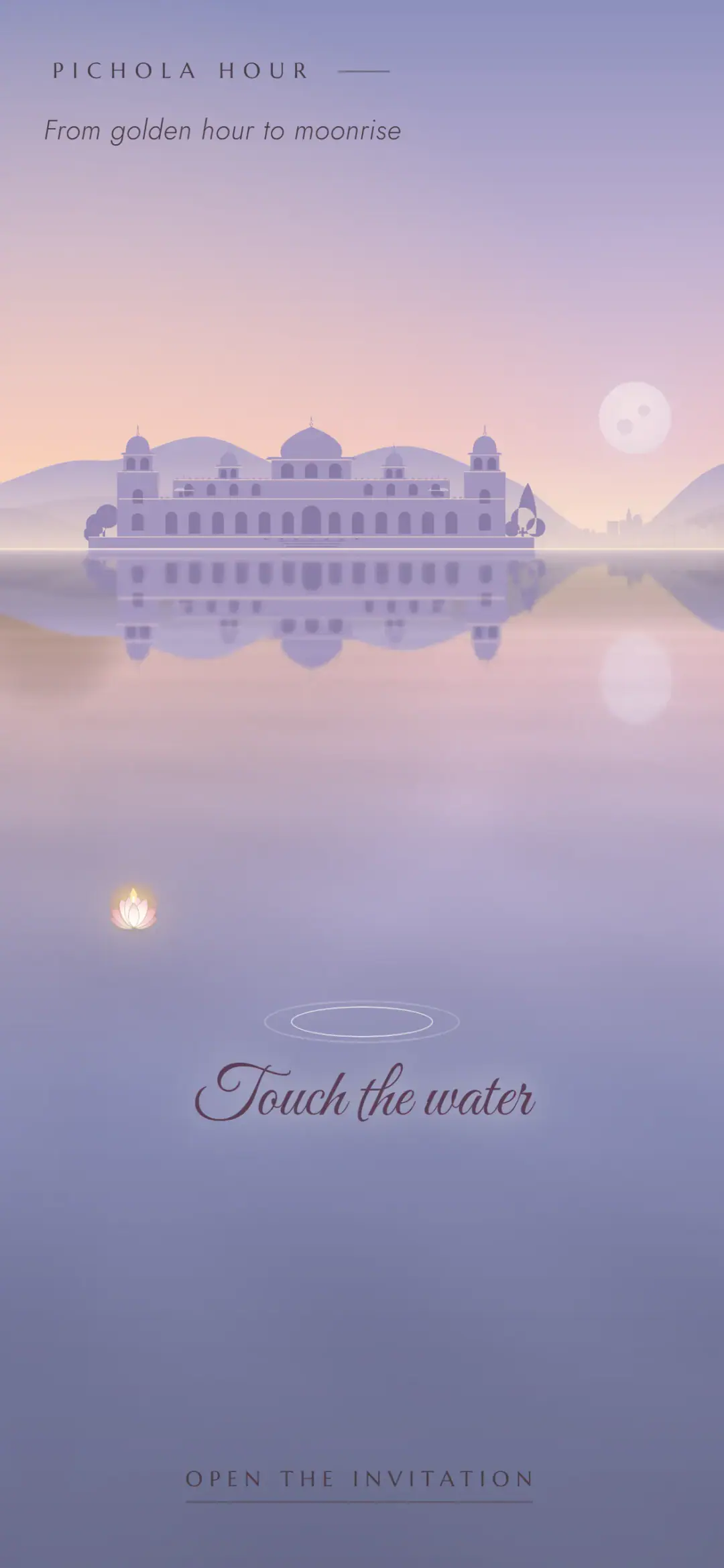 Pichola Hour, a Vivah e-invite for Udaipur: opening screen